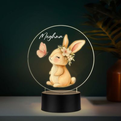 Personalized Bunny with Butterfly UV Print 3D LED Night Light – Warm White Birthday Return Gift for Kids